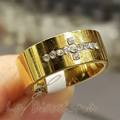 Anillo acero modelo 12200004 oro cruz agata