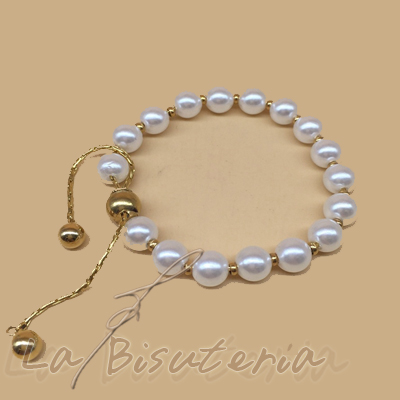 Pulsera bolitas oro y perla artificial