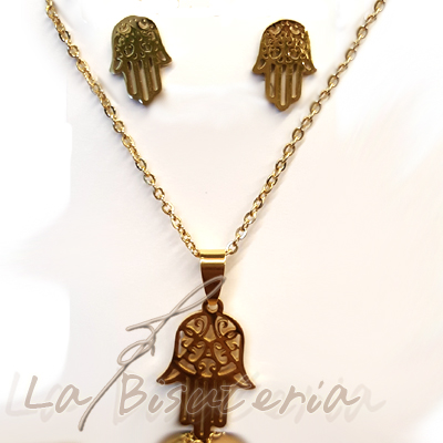 Collar y pendientes 254001. Mano de ftima. Oro