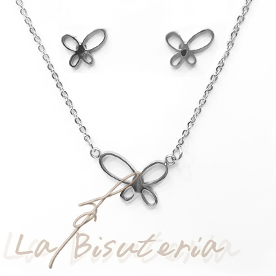 Collar y pendientes 254002 plata. Mariposas