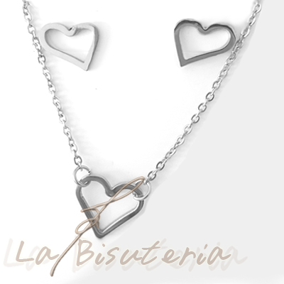 Collar y pendientes 254003 plata. Corazn