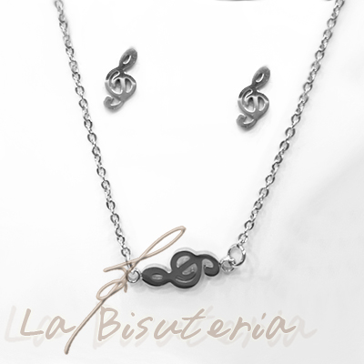 Collar y pendientes 254004 plata. Clave de Sol