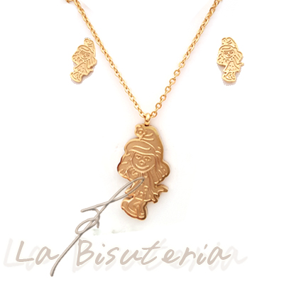 Collar y pendientes 254005 oro. Pitufina