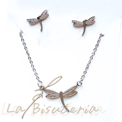 Collar y pendientes 254006 plata. Libelula