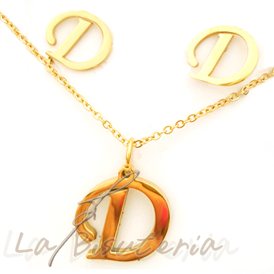 Collar y pendientes 254011, oro. Letra D