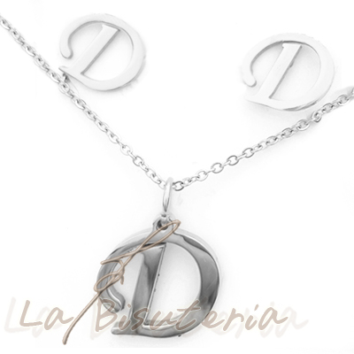 Collar y pendientes 254011, plata. Letra D