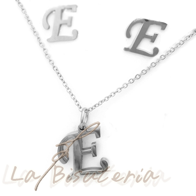 Collar y pendientes 254012, plata. Letra E