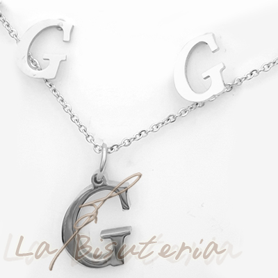 Collar y pendientes 254014, plata. Letra G