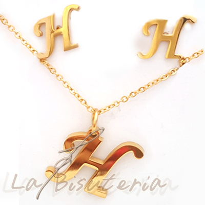 Collar y pendientes 254015, oro. Letra H