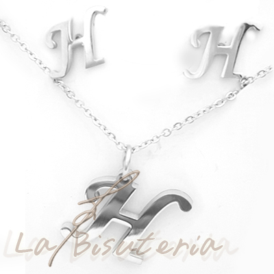 Collar y pendientes 254015, plata. Letra H