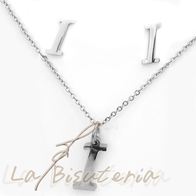 Collar y pendientes 254016, plata. Letra I