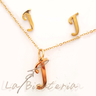 Collar y pendientes 254017, oro. Letra J