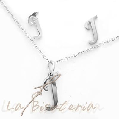 Collar y pendientes 254017, plata. Letra J