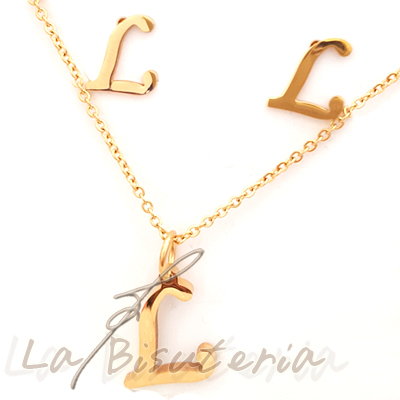 Collar y pendientes 254019, oro. Letra L