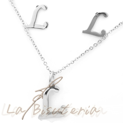 Collar y pendientes 254019, plata. Letra L