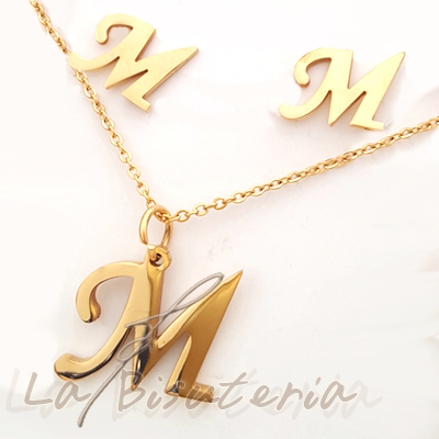 Collar y pendientes 254020, oro. Letra M