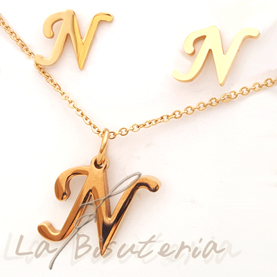 Collar y pendientes 254021, oro. Letra N