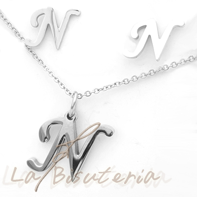 Collar y pendientes 254021, plata. Letra N