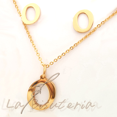 Collar y pendientes 254022, oro. Letra O