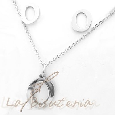 Collar y pendientes 254022, plata. Letra O