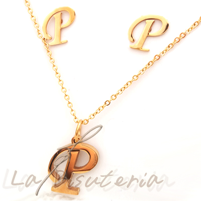 Collar y pendientes 254023, oro. Letra P