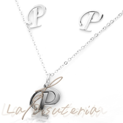 Collar y pendientes 254023, plata. Letra P