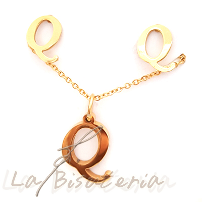 Collar y pendientes 254024, oro. Letra Q