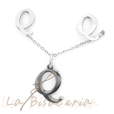 Collar y pendientes 254024, plata. Letra Q