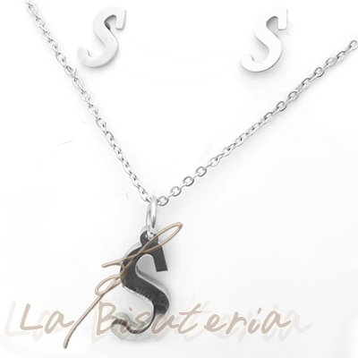 Collar y pendientes 254026, plata. Letra S