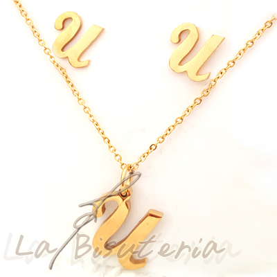 Collar y pendientes 254028, oro. Letra U