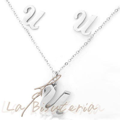 Collar y pendientes 254028, plata. Letra U