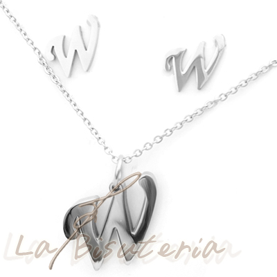 Collar y pendientes 254030, plata. Letra W