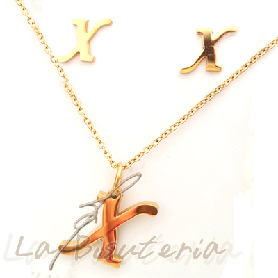 Collar y pendientes 254031, oro. Letra X