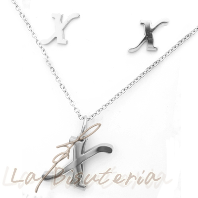 Collar y pendientes 254031, plata. Letra X