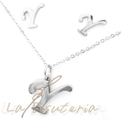 Collar y pendientes 254032, plata. Letra Y