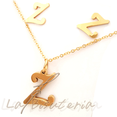 Collar y pendientes 254033, oro. Letra Z