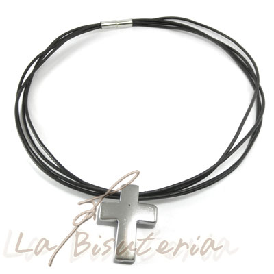 Gargantilla o collar cuero Cruz mod. 2850-Hombre