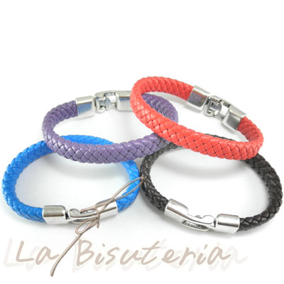 Foto pulseras de colores de cuero trenzado de espiguilla