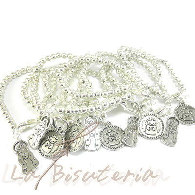 Lote de 10 Pulseras Virgencita plis y angelito porfis, modelo 24