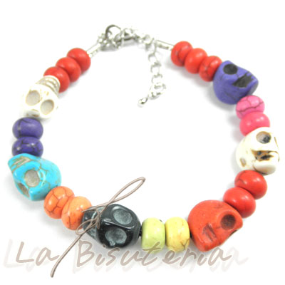 Pulsera de calaveras de colores - abalorios - mod 35