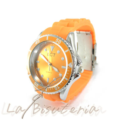 Reloj Silicona y Acero inoxidable. Colores. Naranja. Cierre Acer