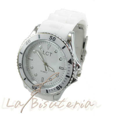 Reloj Silicona y Acero inoxidable. Colores. Blanco. Cierre Acero