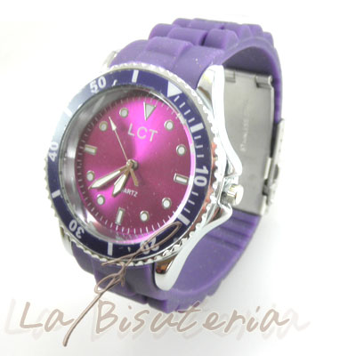 Reloj Silicona y Acero inoxidable. Colores. Malva. Cierre Acero