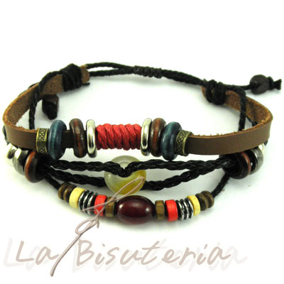 Pulsera tres piezas cuero piel mod. 2