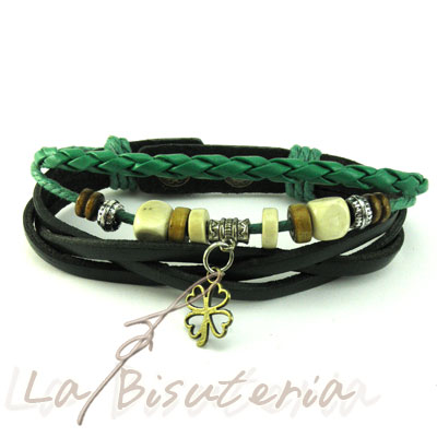 Pulsera tres piezas cuero piel mod. 3