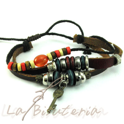 Pulsera tres piezas cuero piel mod. 5