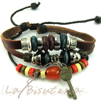 Pulsera tres piezas cuero piel mod. 8