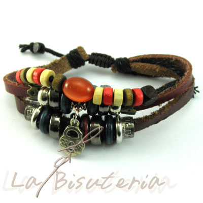 Pulsera tres piezas cuero piel mod. 1