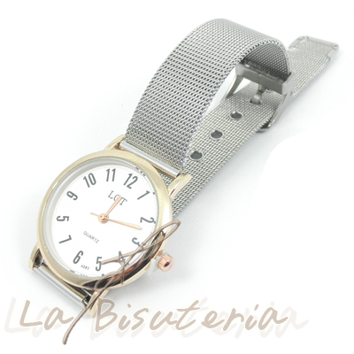 Reloj acero. Correa malla. Oro. Esfera pequea