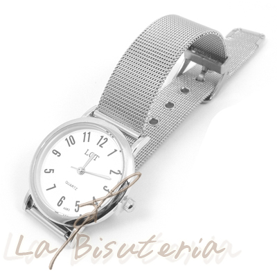 Reloj acero. Correa malla. Plata. Esfera Grande